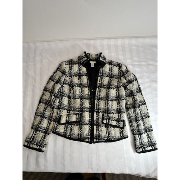 Chicos Classy Wool Blend Short Jacket Womens Black/White SZ 0 Very Gd Condition - Picture 2 of 12
